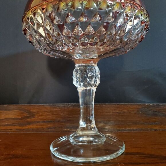 Diamond Point Ruby Red Indiana Glass Compote Pedestal Candy Dish - Picture 4 of 9